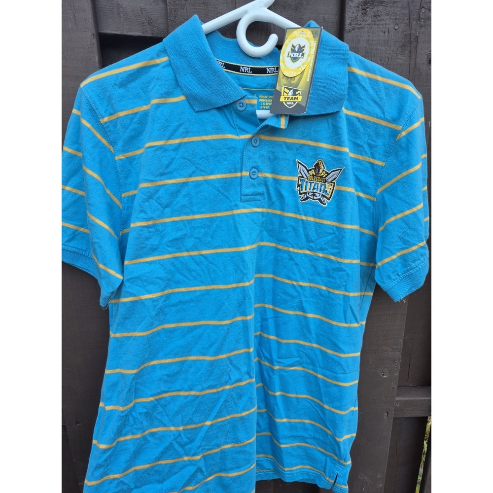Gold Boast Titans NRL‎ Supporter Polo Short Sleeve Stripe Casual Mens Size S